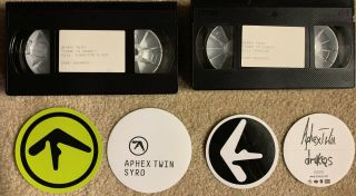 Set Of 2 Aphex Twin Promo Vhs Video Tapes & 2 Promo Stickers Come To Daddy Syro
