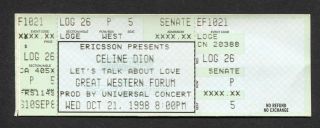 1998 Celine Dion Concert Ticket Los Angeles Forum Let 