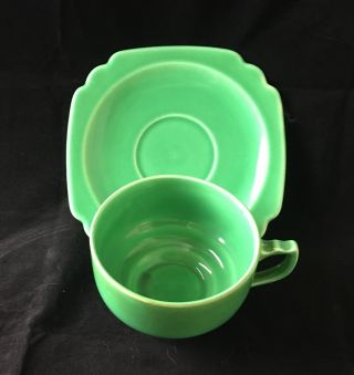 Vintage Homer Laughlin " Riviera " Green Footed Cup & Saucer Set Euc