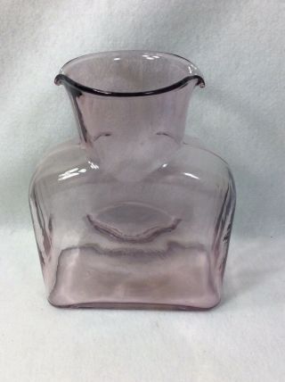 Vintage Lavender Blenko 8 " Double Spout Water Bottle Pitcher Carafe