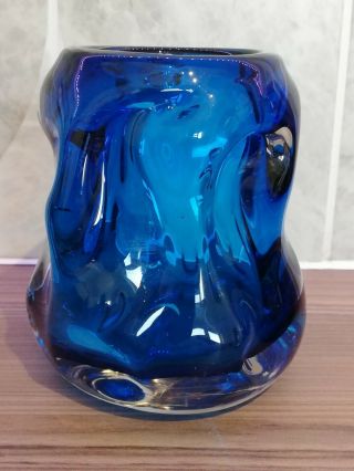 Vintage Retro Mid Century Blue Bubble Art Glass Vase Immaculate.