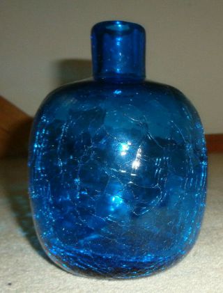 Vintage 1960s Blenko Blue Crackle Glass Candle Holder Joel Myers 6424