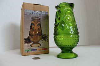 Vintage Viking Glass Green Owl Lamp 1969 Mid Century Glimmer Candle Votive
