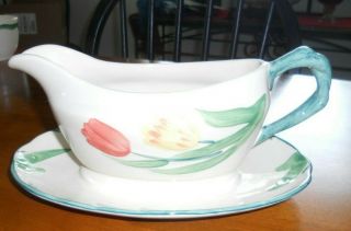 Vintage Franciscan England Pottery Tulip China Gravy Boat & Underplate