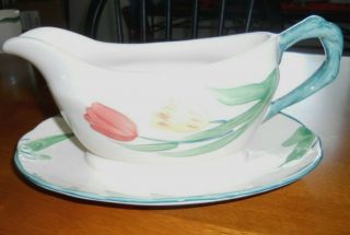 Vintage Franciscan England Pottery Tulip China gravy boat & underplate 2