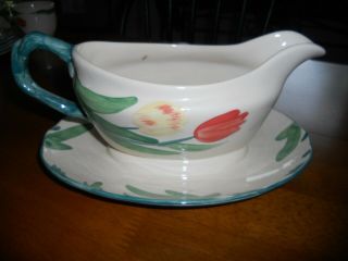 Vintage Franciscan England Pottery Tulip China gravy boat & underplate 5