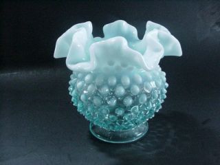 Fenton Art Glass: Opalescent Blue Hobnail Rose Bowl 1940 - 1950s