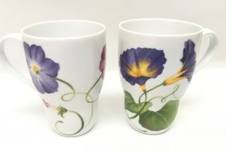 Westbury Court Lyrical Blooms Set Of 2 Coffee Mugs Petunia And Morning Glories