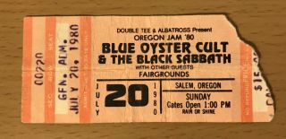 1980 Blue Oyster Cult Black Sabbath Molly Hatchet Oregon Jam Concert Ticket Stub