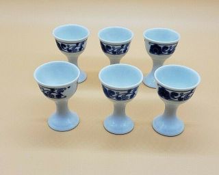 Chinese Blue White Flower Porcelain Wine Spirit Pot Vessel Mini Cup Chalice Set 4