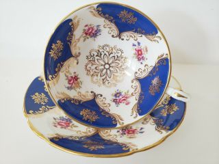 Paragon Cobalt Blue Floral Vintage Bone China Teacup & Saucer