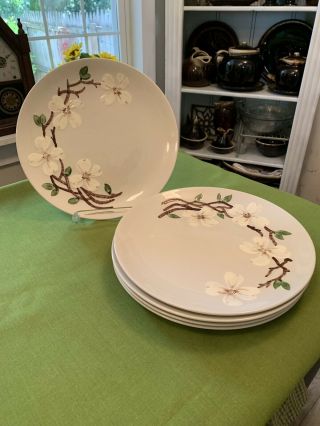 Vintage Orchard Ware (5) Hand Decorated California Dogwood 10.  5” Dinner Plates