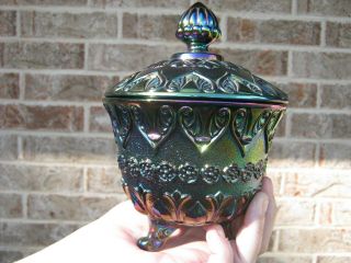 Fenton 3 Footed Covered Carnival Glass Candy Dish