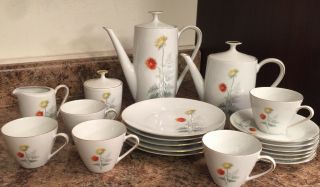Mitterteich Bavaria Germany Teapot Set Orange Yellow Plates Cups Saucers Flowers