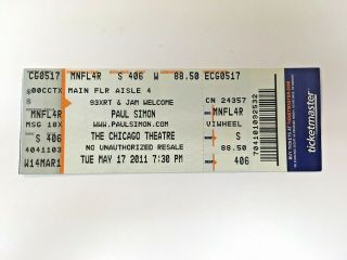 Paul Simon Full Concert Ticket - The Chicago Theatre - May 17,  2011