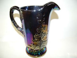 Amethyst Carnival Glass Water Serving Pitcher Grape And Cable Pattern Purple Tea