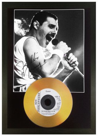 Freddie Mercury Queen Signed Photo Gold Cd Disc Collectable Gift Memorabilia