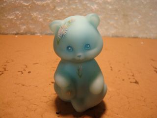 Fenton Frosted Asters On Blue Satin Bear 1980s