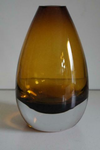 A Lovely Heavy Brown/amber And Clear Glass Teardrop Vase.