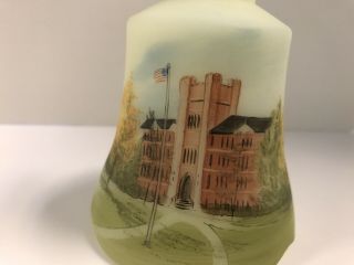 Fenton Satin Custard Glass Bell Painted by G Finn for Marshall University Alumni 2