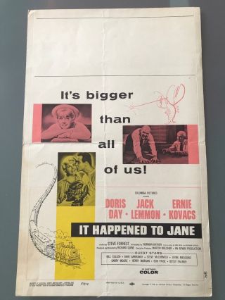 Window Card 14x22: It Happened To Jane (1959) Doris Day,  Jack Lemmon