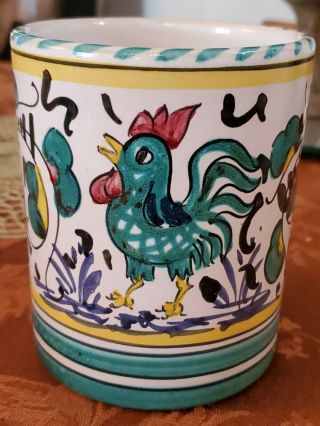 Italian Deruta Cassetta Teal Rooster Coffee Mug Cup Italy Pottery