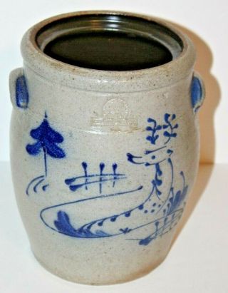 Vintage 1991 Or 1996 Rowe Pottery Blue Salt Glaze Crock 8 3/4 " Inches Tall