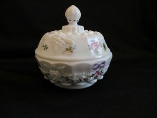 Vintage Westmoreland White Milk Glass Hand Painted/signed Schnupp Covered Dish