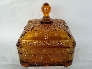 Vintage Tiara Indiana Amber Glass Footed Honey Bee Candy Dish (great Cond. )