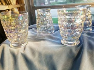 Vintage Federal Iridescent Thumbprint Tumblers / Carnival Glass Clear