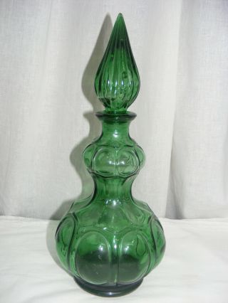 Vintage Emerald Green Glass Genie Bottle Wine Water Decanter W Stopper