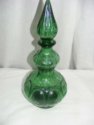 Vintage Emerald Green Glass Genie Bottle Wine Water Decanter w Stopper 2