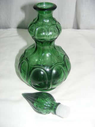 Vintage Emerald Green Glass Genie Bottle Wine Water Decanter w Stopper 3