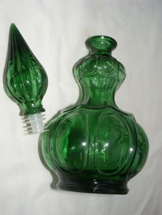 Vintage Emerald Green Glass Genie Bottle Wine Water Decanter w Stopper 5