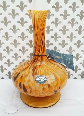Amber Orange & Brown White Cristal Crystal Murano Glass Vase - Made In Italy