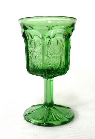 L G Wright Paneled Thistle Green Water Goblet