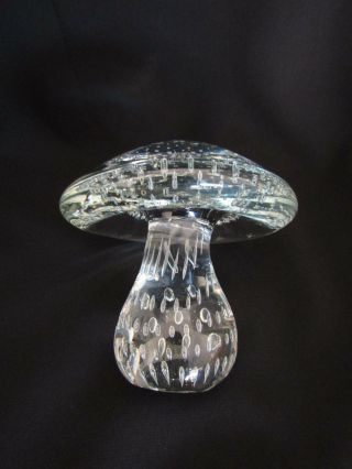 Vintage 4 " Crystal Clear Controlled Bubble Hand Crafted Blown Art Glass Mushroom