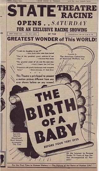 Large 1938 Newspaper Ad For Movie " The Birth Of A Baby " Before Your Very Eyes