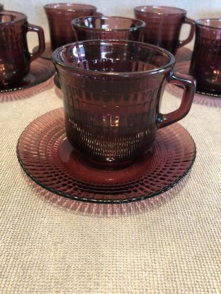 Vintage Amethyst Purple Glass Coffee Mug Cup /Saucer Made In Mexico (SET OF 8) 2