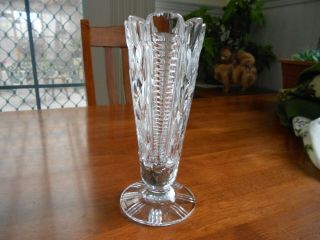 Vintage Cut Lead Crystal Fan Shaped Vase 21.  5cm Flower Design Heavy Base 2