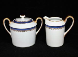 Vintage Royale Limoges France By Towle Richelieu Blue Sugar Bowl & Creamer Set