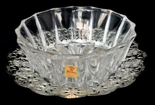 Nachtmann Bleikristall.  Germany.  Lead Crystal Bowl And Silver Tone Dish.  -
