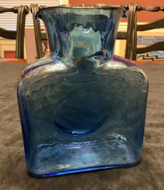 Blenko Art Glass Double Spout Cobalt Blue Water Carafe Pitcher Jug Vase