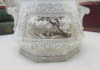 Antique 1830 ' s Staffordshire England Gipsy Gypsy Transferware Covered Sugar Bowl 2