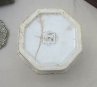 Antique 1830 ' s Staffordshire England Gipsy Gypsy Transferware Covered Sugar Bowl 7