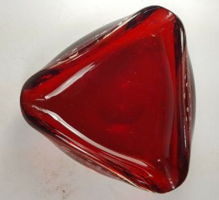 RETRO VINTAGE MURANO - TRIANGULAR RED CONTROLLED BUBBLE ART GLASS ASH TRAY BOWL 2