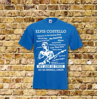 Elvis Costello My Aim Is True Gig T Shirt Black Or Blue