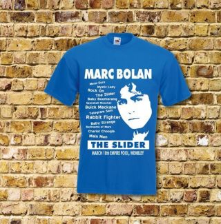 Marc Bolan T Rex The Slider Gig T Shirt Black Or Blue