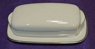 Noritake Contemporary China Covered Butter Dish " Spectrum (platinum Rings)