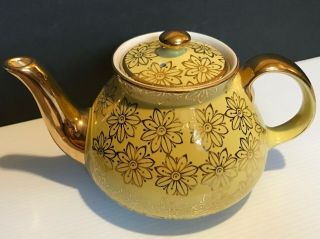 Vintage Hall Canary Yellow & Gold Floral 6 Cup Teapot